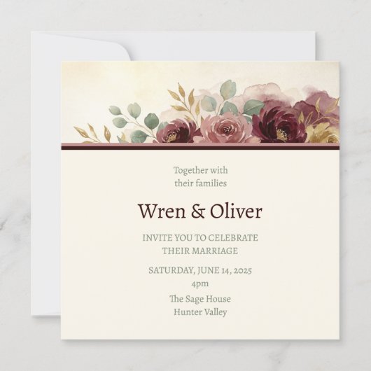 Invitation Mariage Floral Bourdon Blush (Devant)