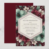 Invitation Mariage Floral Bourgogne (Devant / Derrière)