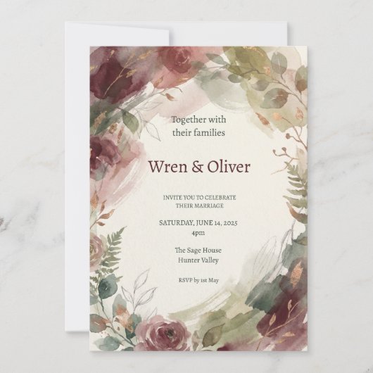 Invitation Mariage Floral Bourgogne (Devant)