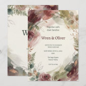 Invitation Mariage Floral Bourgogne (Devant / Derrière)