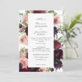 Invitation Mariage Floral Bourgogne & Blush (Debout devant)