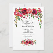 Invitation Mariage floral Bourgogne et bleu (Devant)