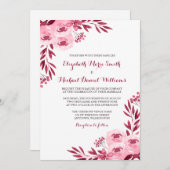 Invitation Mariage floral Bourgogne et bleu (Devant / Derrière)