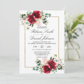 Invitation Mariage Floral Bourgogne et rose pâle en (Debout devant)