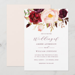 Invitation Mariage Floral Bourgogne Rougeoyant