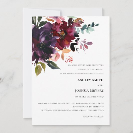Invitation Mariage floral Bourgogne Splendor (Devant)
