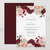 Invitation Mariage Floral Bourguignon (Devant / Derrière)