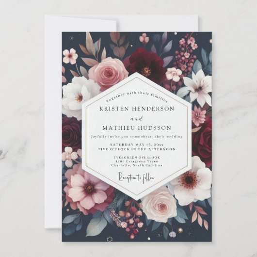 Invitation Mariage Floral Bourguignon (Devant)