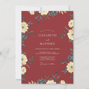 Invitation Mariage Floral Bourguignon de Style Vintage