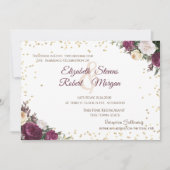 Invitation Mariage Floral Bourguignon Diamants Dorés (Devant)