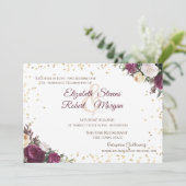 Invitation Mariage Floral Bourguignon Diamants Dorés (Debout devant)