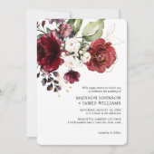 Invitation Mariage Floral Bourguignon Doré avec Détails (Devant)
