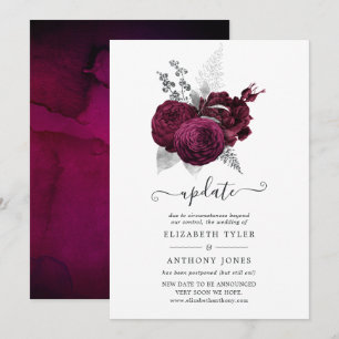 Invitation Mariage floral bourguignon et argenté