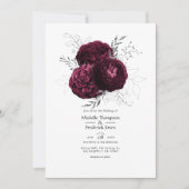 Invitation Mariage floral bourguignon et argenté (Devant)