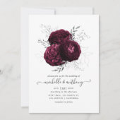 Invitation Mariage floral bourguignon et argenté (Devant)