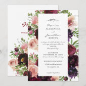 Invitation Mariage Floral Bourguignon et Blush (Devant / Derrière)