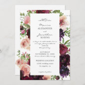 Invitation Mariage Floral Bourguignon et Rose (Devant / Derrière)