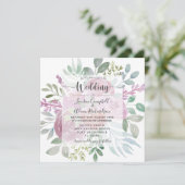 Invitation Mariage Floral Bourguignon Feuillage Rose (Debout devant)