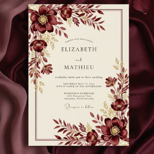 Invitation Mariage Floral Bourguignon Hivernal