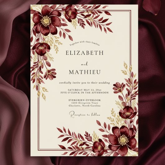 Invitation Mariage Floral Bourguignon Hivernal