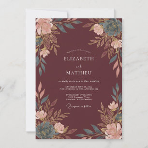 Invitation Mariage Floral Bourguignon Impressionniste