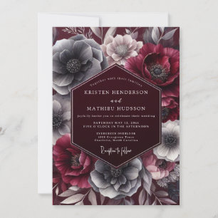 Invitation Mariage Floral Bourguignon Noir