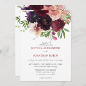 Invitation Mariage Floral Bourguignon & Rose 2 (Devant / Derrière)