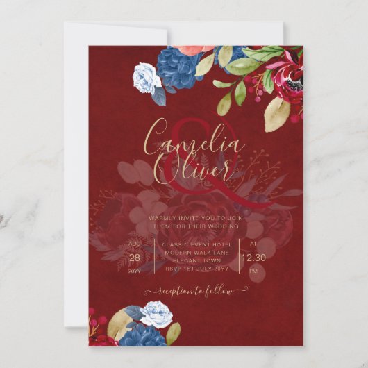 Invitation Mariage Floral Bourguignon Rustique (Devant)