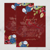 Invitation Mariage Floral Bourguignon Rustique (Devant / Derrière)