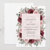 Invitation Mariage Floral Bourguignon Séduisant (Devant / Derrière)