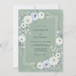 Invitation Mariage Floral Brouillard Vert Sauge