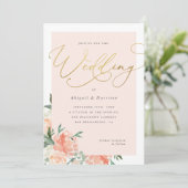 Invitation Mariage floral broyeur et script or (Debout devant)