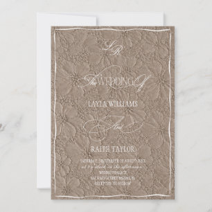 Invitation Mariage Floral Brun Clair Monogramme Luxueux