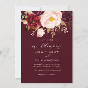 Invitation Mariage Floral Burgundy Blush  