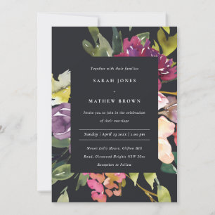 INVITATION MARIAGE FLORAL BURGUNDY JAUNE NOIR