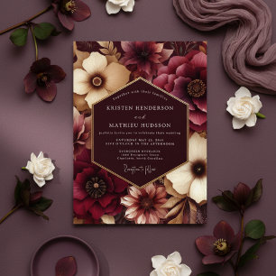 Invitation Mariage Floral Burgundy Triste