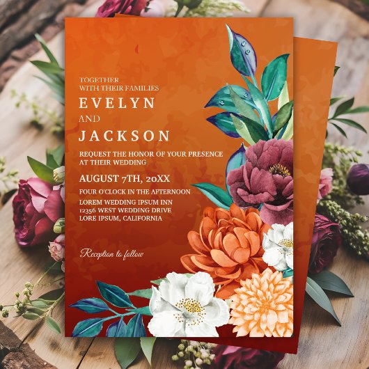 Invitation Mariage floral Burry orange Terracotta Rustic Fall