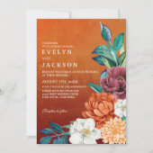 Invitation Mariage floral Burry orange Terracotta Rustic Fall (Devant)