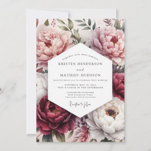 Invitation Mariage Floral Burst de Rose (Devant)