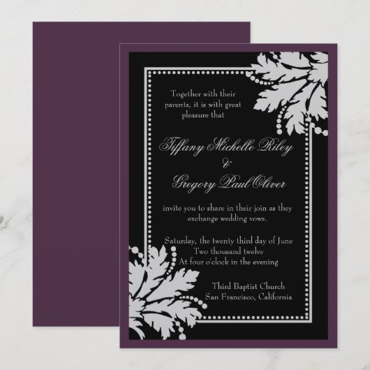 Invitation Mariage Floral Burst Inviter Metallic [Eggplant] (Devant / Derrière)