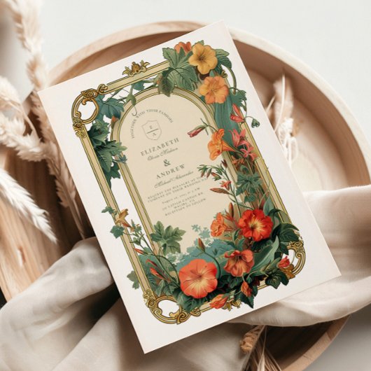 Invitation Mariage Floral Cadre Jardin Doré