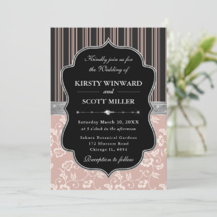 Invitation Mariage Floral Cadre Noir Élégant Rose