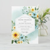 Invitation Mariage Floral Canari Teal Painterly (Debout devant)