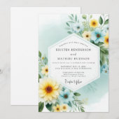 Invitation Mariage Floral Canari Teal Painterly (Devant / Derrière)