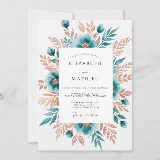 Invitation Mariage Floral Caprice de Teal (Devant)