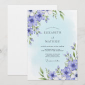 Invitation Mariage Floral Caprice Pervenche (Devant / Derrière)
