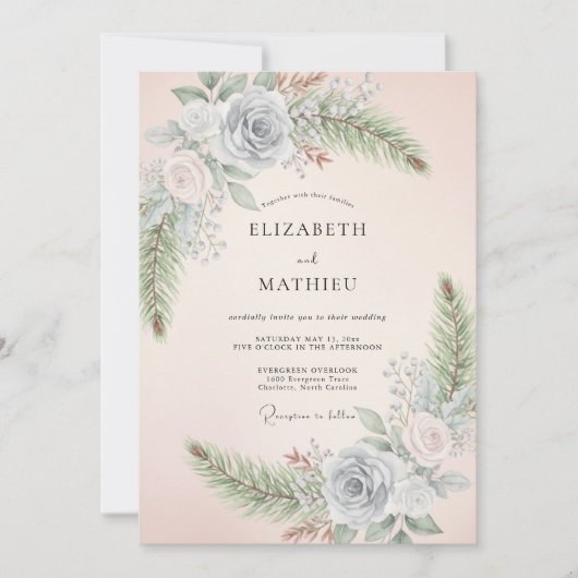 Invitation Mariage Floral Caprice Pervenche Rosé (Devant)