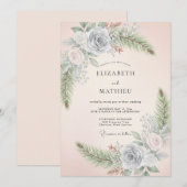 Invitation Mariage Floral Caprice Pervenche Rosé (Devant / Derrière)