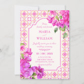 Invitation Mariage floral carrelage rose (Devant)