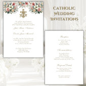 Invitation Mariage Floral Catholique Or
